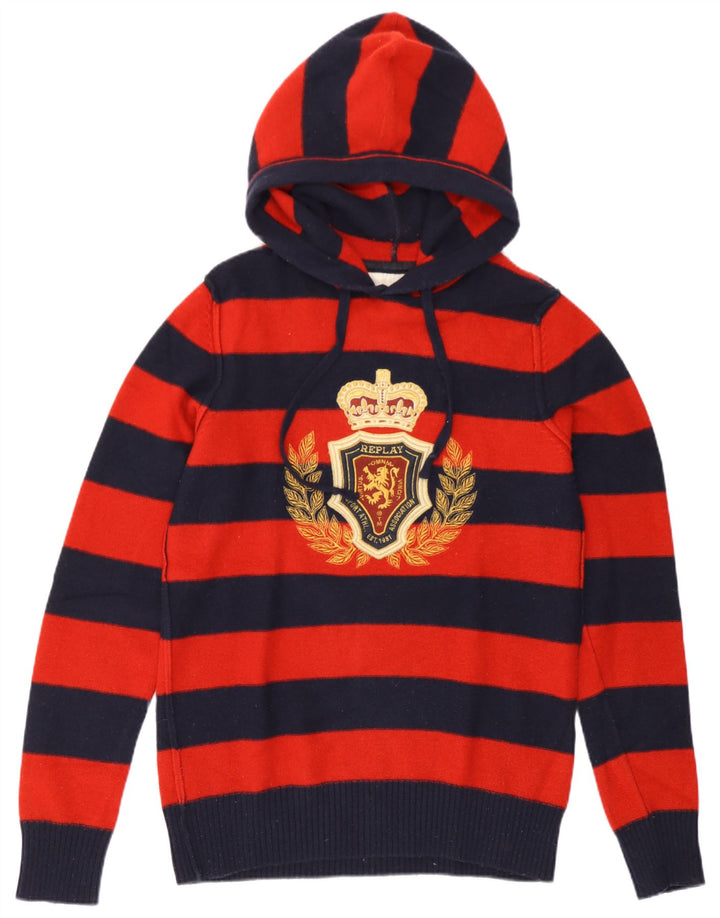 Replay Herren-Pullover mit Kapuze und Grafik, mittelrot gestreift