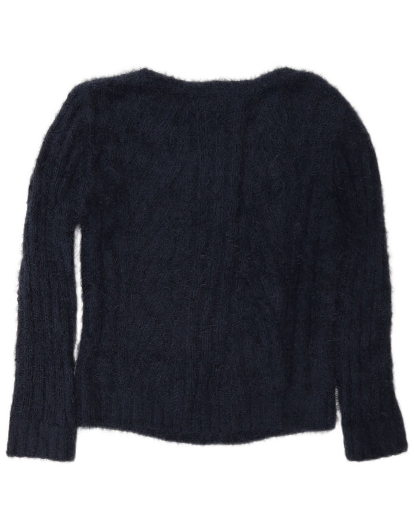 Zara Damen-Pullover, lockere Passform, V-Ausschnitt, UK 6, XS, Marineblau, Polyester
