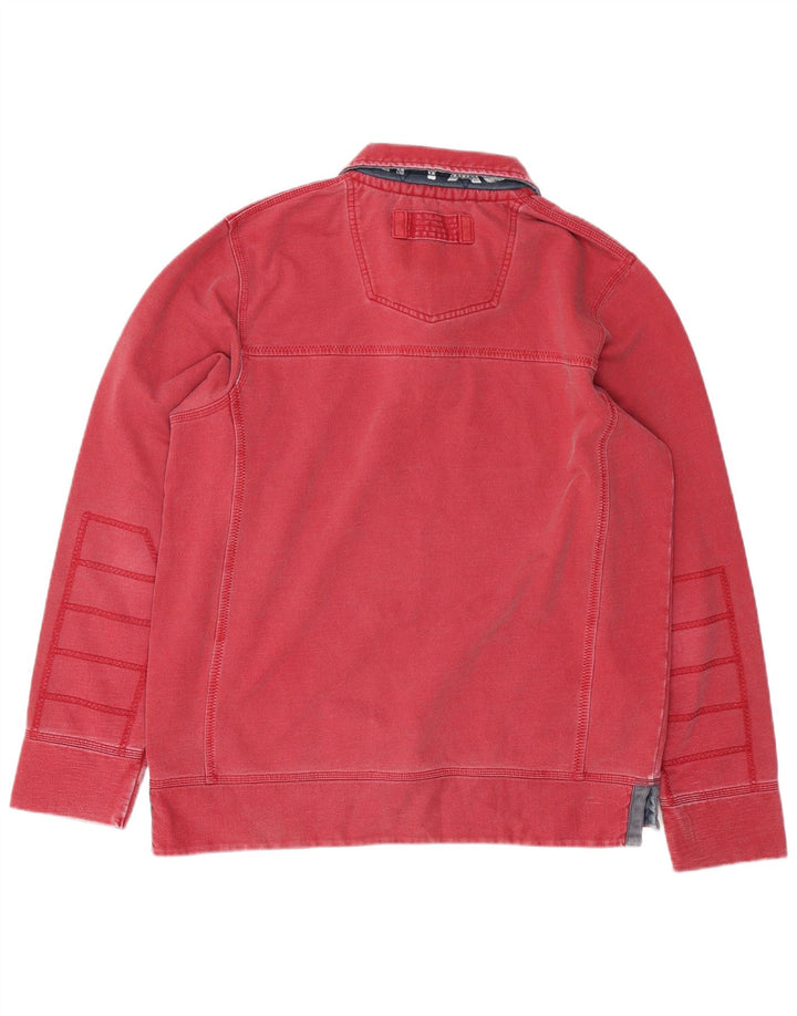 FAT FACE Herren-Sweatshirt mit grafischem Polo-Ausschnitt, mittelrote Baumwolle