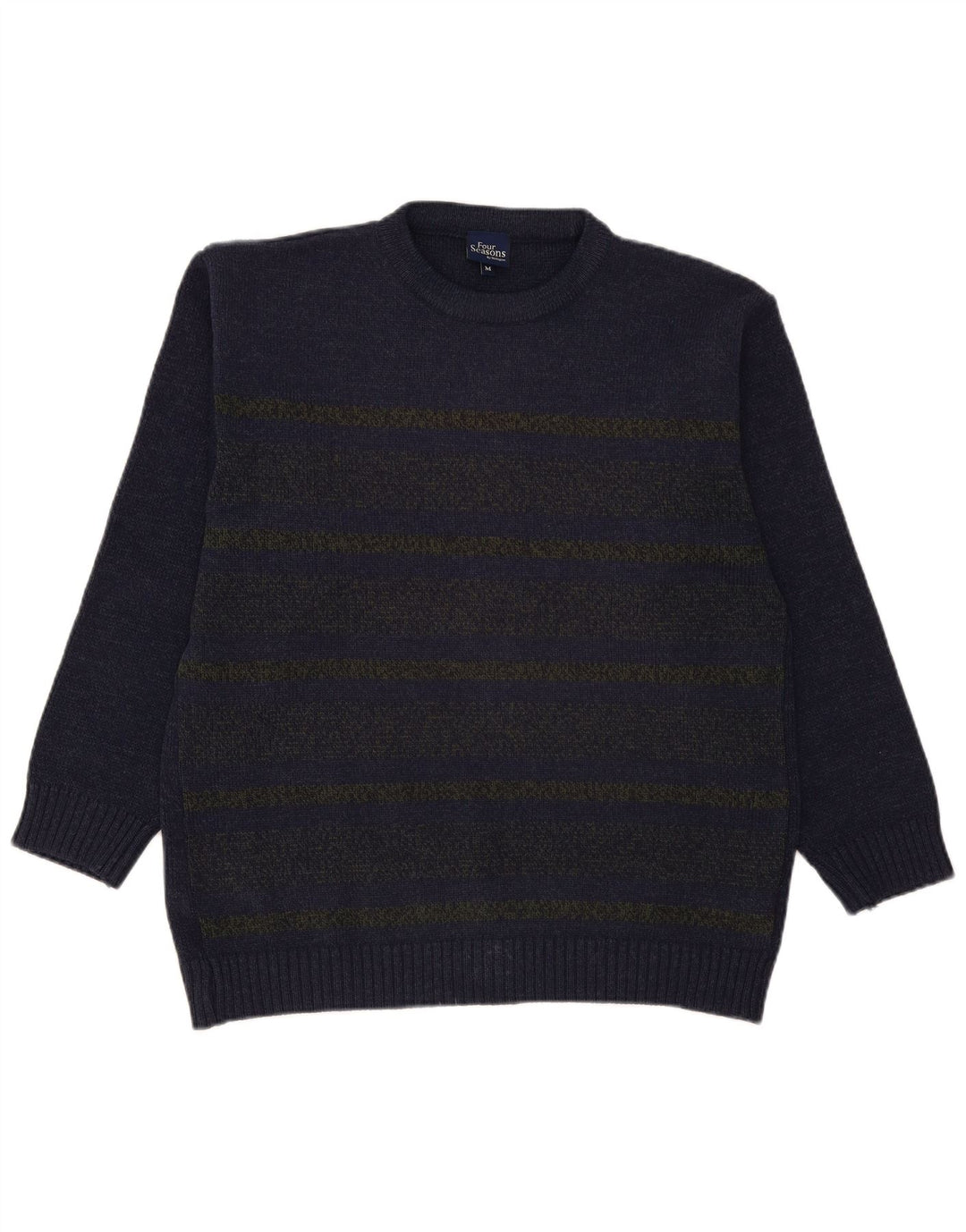 Four Seasons Herren-Pullover mit Rundhalsausschnitt, mittelgroßes Marineblau, gestreift, Acryl