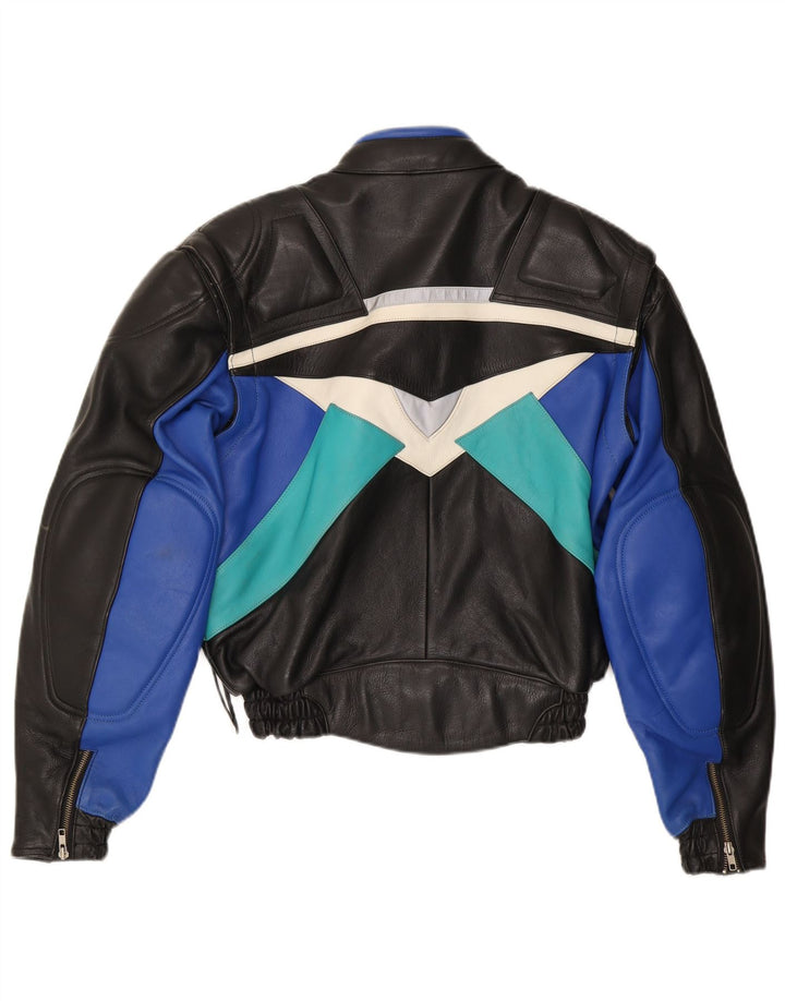 VINTAGE Herren Leder-Racer-Jacke IT 52 XL Schwarzes Colourblock-Leder
