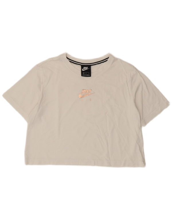Nike Damen Crop Graphic T-Shirt Top UK 14 Medium Weiß