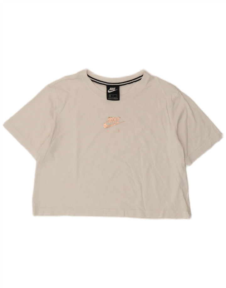 Nike Damen Crop Graphic T-Shirt Top UK 14 Medium Weiß