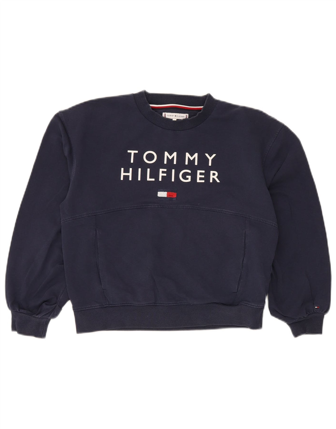 TOMMY HILFIGER Grafik-Crop-Sweatshirt-Pullover für Mädchen, 11–12 Jahre, Marineblau