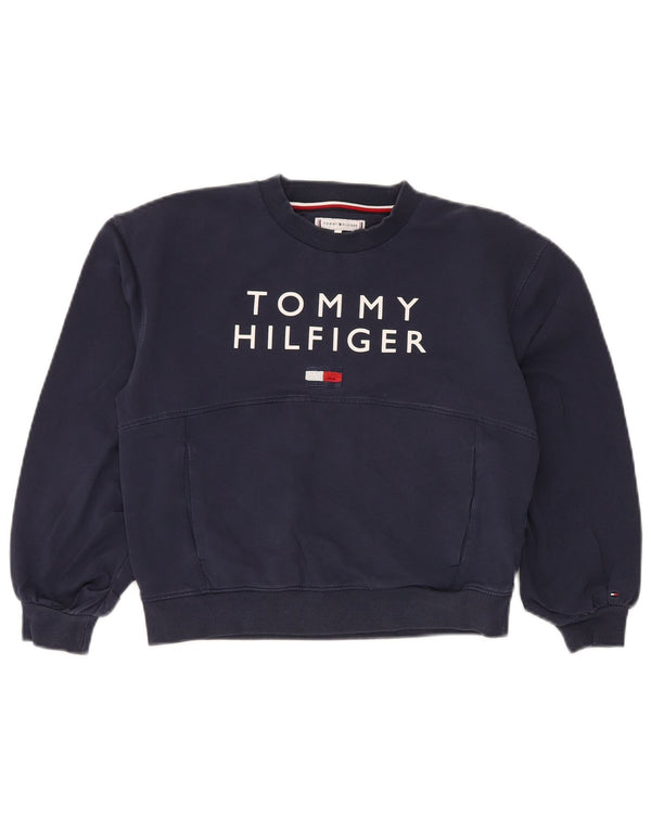 TOMMY HILFIGER Grafik-Crop-Sweatshirt-Pullover für Mädchen, 11–12 Jahre, Marineblau
