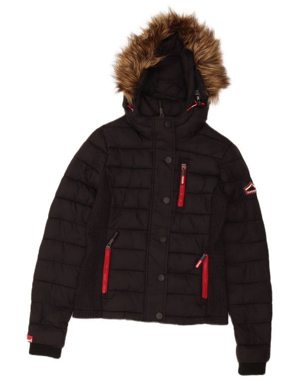 Superdry Wattierte Damenjacke mit Kapuze, UK 10, Größe S, Schwarz, Polyester