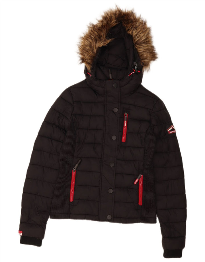 Superdry Wattierte Damenjacke mit Kapuze, UK 10, Größe S, Schwarz, Polyester