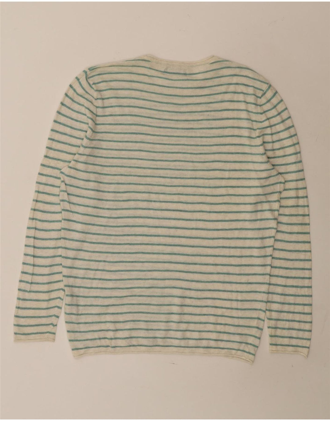 Zara Herren-Pullover mit Rundhalsausschnitt, mittelgrün, gestreift, Baumwolle