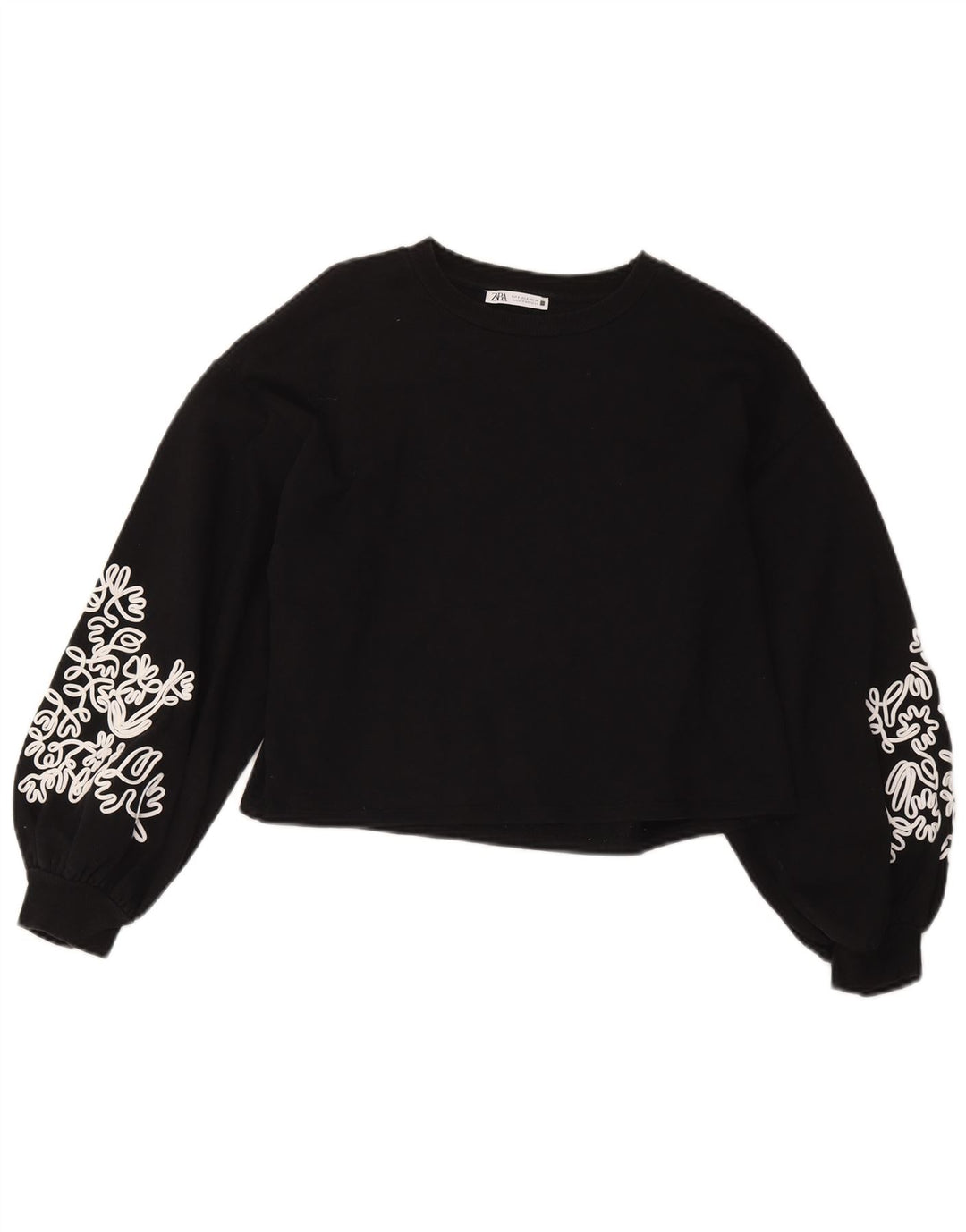 Zara Damen Crop-Oversize-Sweatshirt-Pullover, Gr. 10, Größe S, Schwarz, Blumenmuster