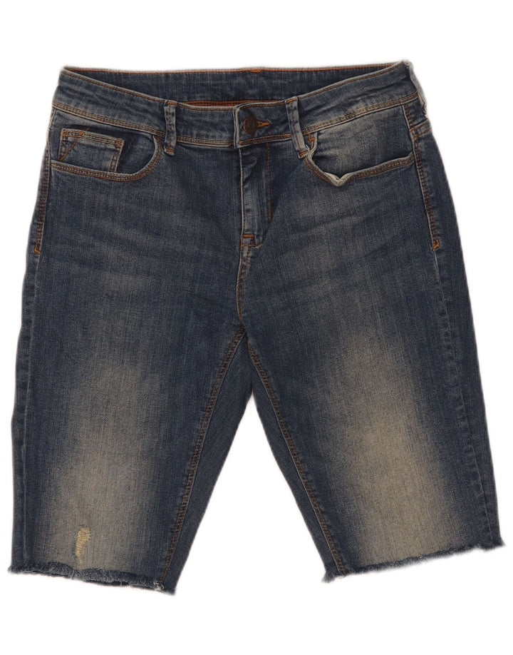 Zara Damen Distressed Denim Shorts EU 38 Small W28 Blau