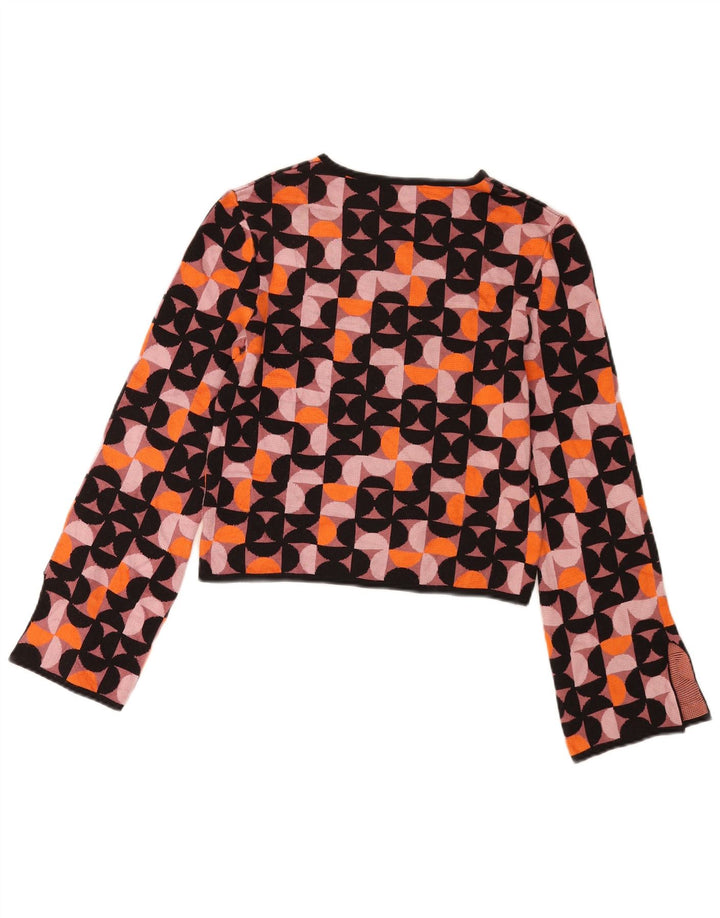 Zara Damen Crop Top Langarm UK 12 Medium Mehrfarbig Geometrisch