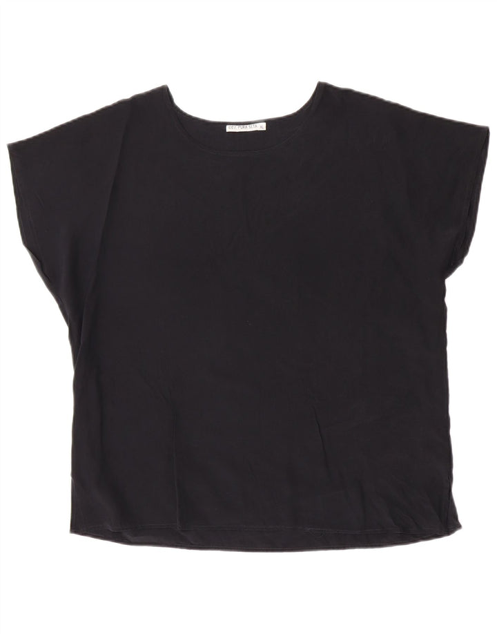 Vintage Damen Bluse Top UK 18 XL Schwarze Seide