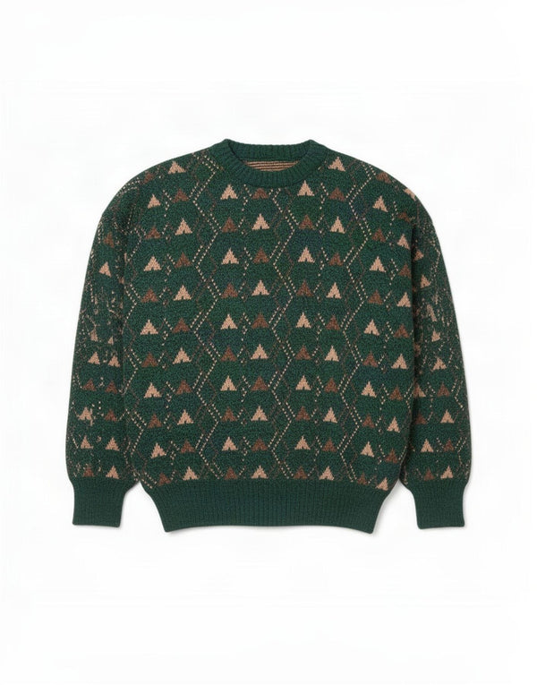 Vintage Mens Crew Neck Jumper Sweater Large Green Argyle/Diamond