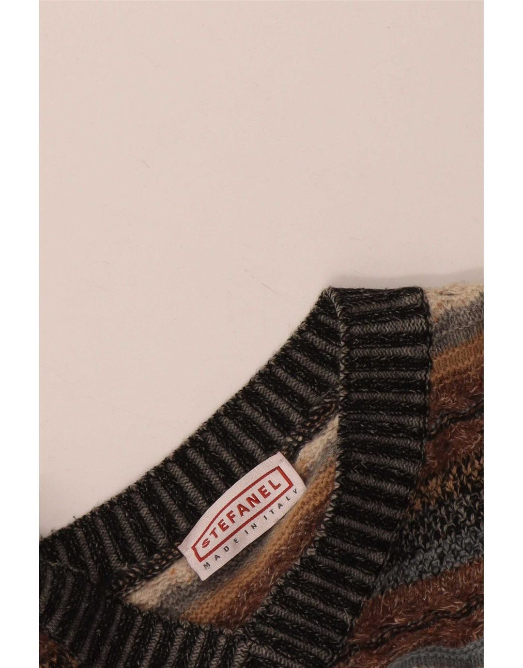 Stefanel Damen-Pullover mit V-Ausschnitt, Gr. 14, groß, mehrfarbig gestreift