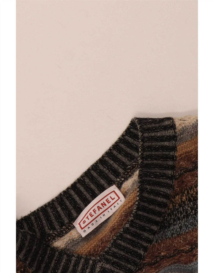 Stefanel Damen-Pullover mit V-Ausschnitt, Gr. 14, groß, mehrfarbig gestreift