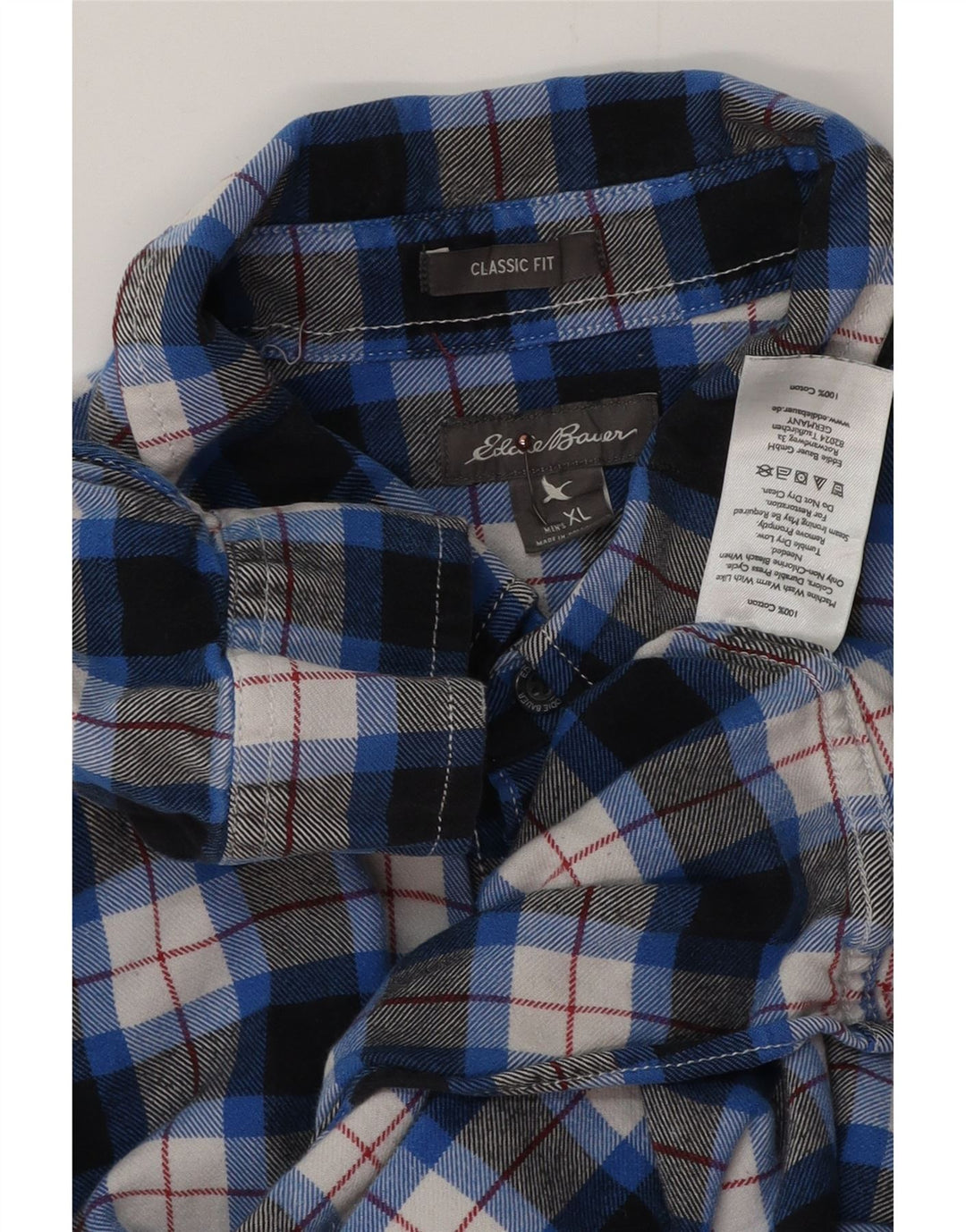 EDDIE BAUER Herren-Flanellhemd mit klassischer Passform, XL, blau kariert, Baumwolle
