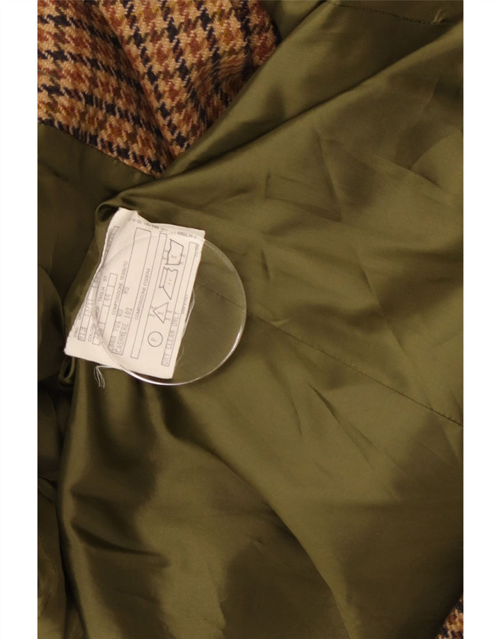 Vintage Damen 2-Knopf-Blazerjacke IT 44 Mittelbraune Hahnentrittwolle