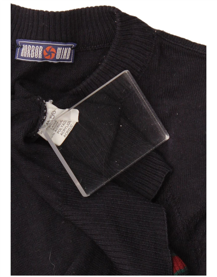 VINTAGE Herren-Pullover mit Rollkragen, Größe 50, groß, marineblau, geometrisch