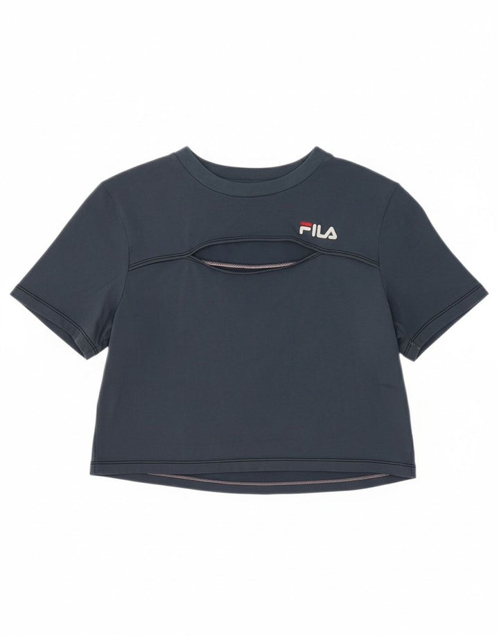 FILA Womens Crop T-Shirt Top UK 12 Medium Blue Cotton