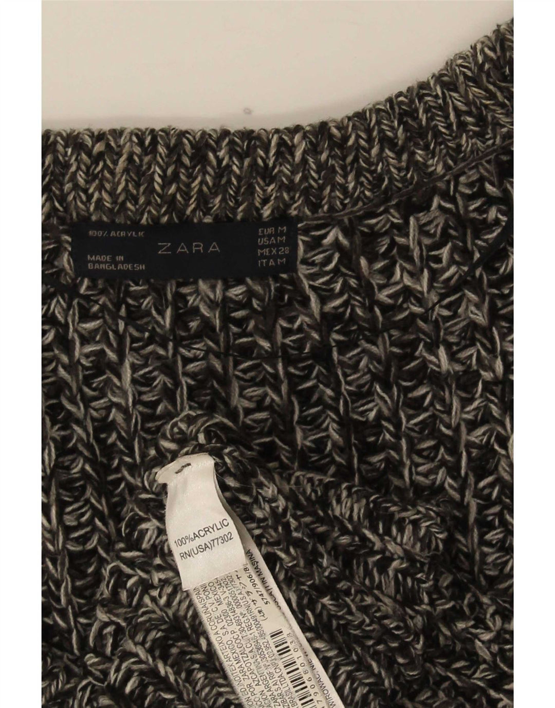 Zara Damen Longline-Cardigan-Pullover UK 14 Mittelgrau geflecktes Acryl