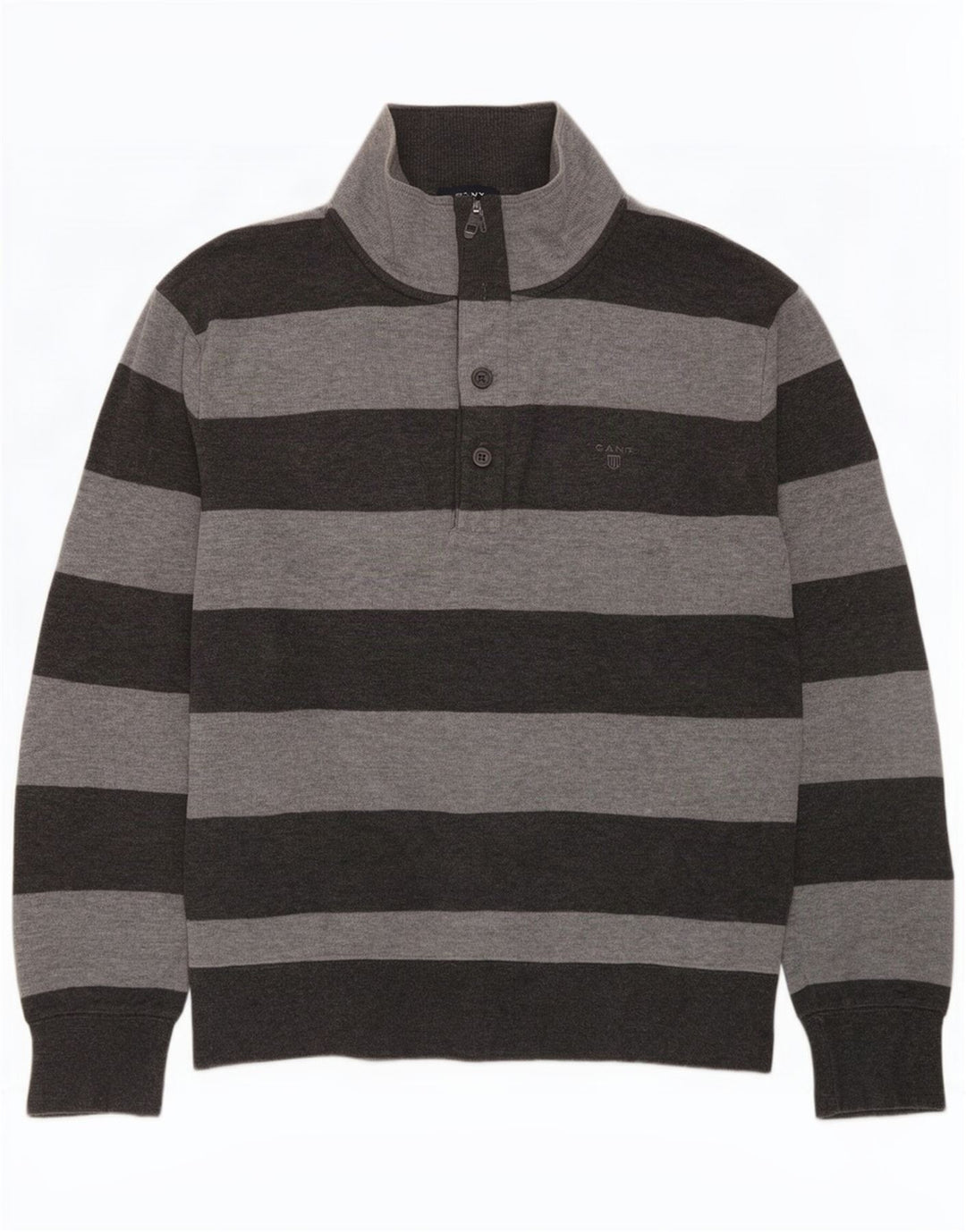 Gant Herren-Pullover mit Knopfkragen, XL, grau gestreift, Baumwolle