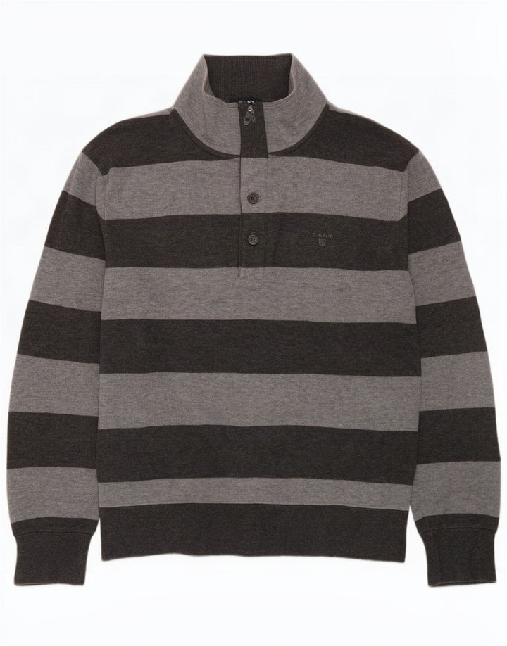 Gant Herren-Pullover mit Knopfkragen, XL, grau gestreift, Baumwolle