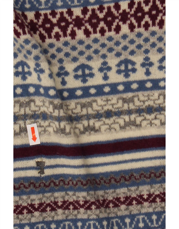 Benetton Damen-Cardigan-Pullover UK 14 Mittelgraue Fair-Isle-Wolle