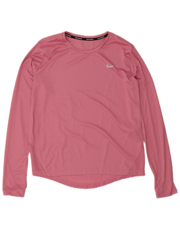 NIKE Damen Dri Fit Top Langarm UK 12 Mittelrosa Polyester