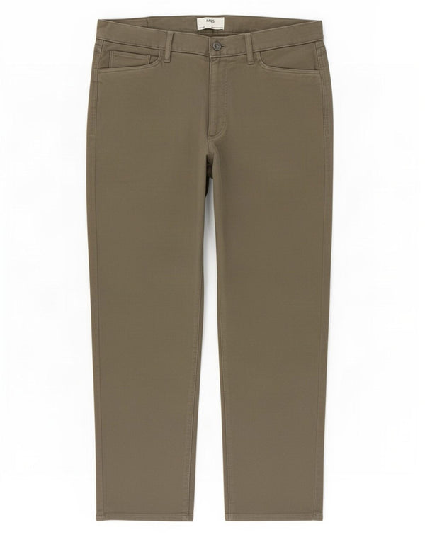 Marks & Spencer Mens Straight Casual Trousers W36 L29 Khaki Cotton