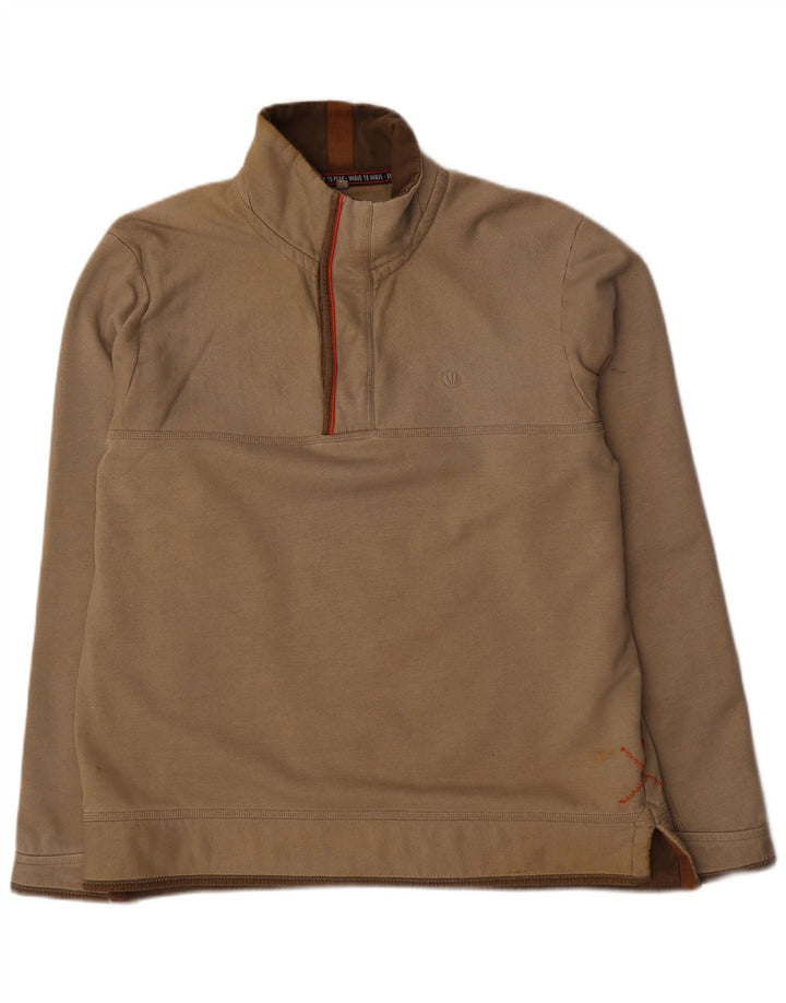 FAT FACE Herren-Sweatshirt mit Reißverschluss am Hals, groß, Khaki, Baumwolle