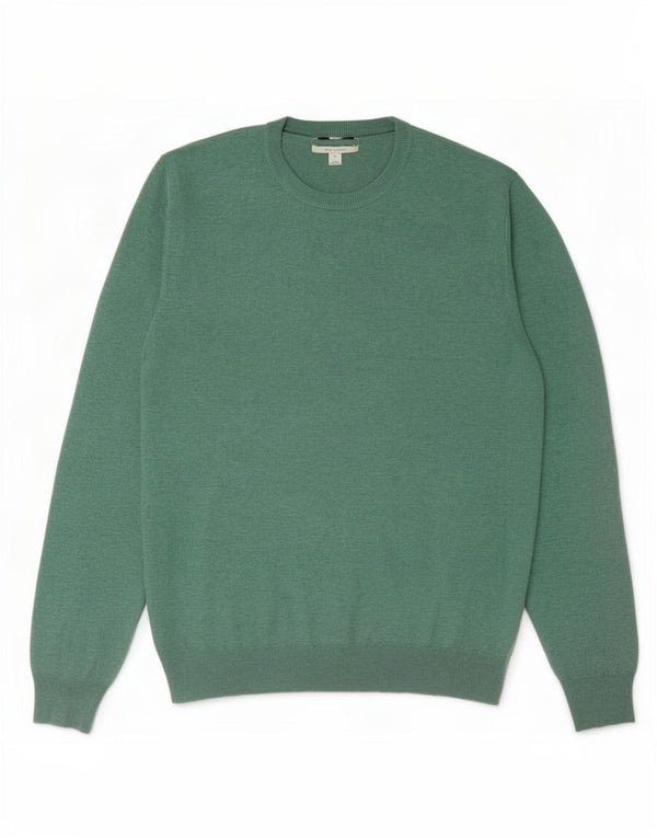 Marks & Spencer Mens Crew Neck Jumper Sweater XL Green Cotton
