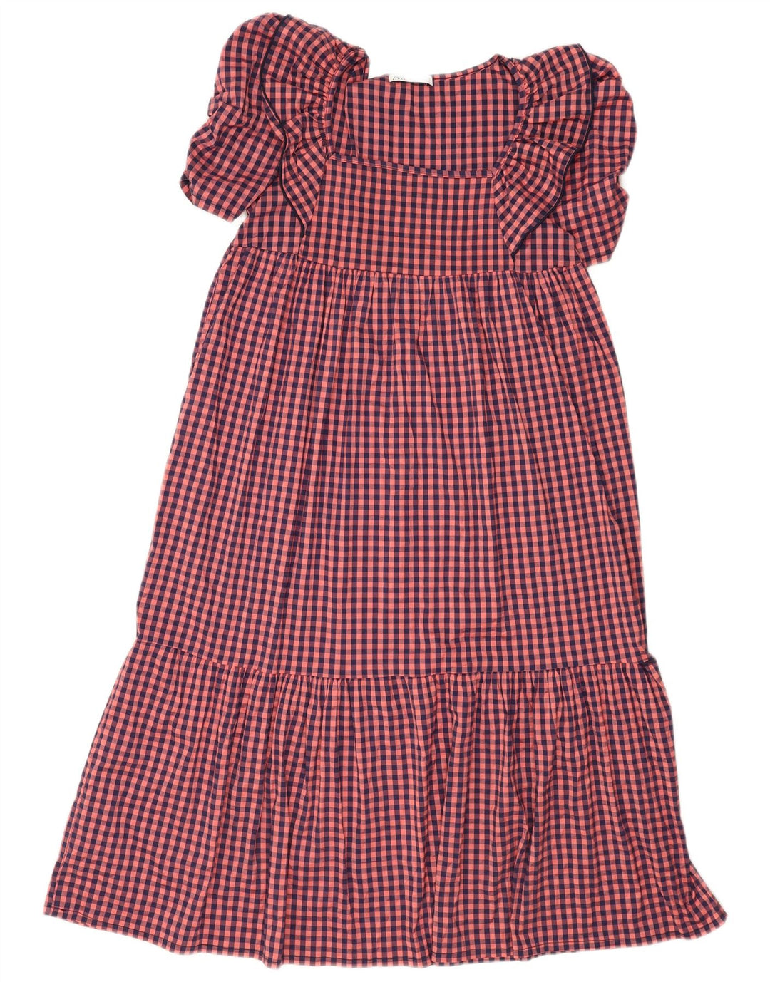 Zara Rüschen-Empire-Kleid für Damen, UK 10, kleines rosafarbenes Gingham-Polyester