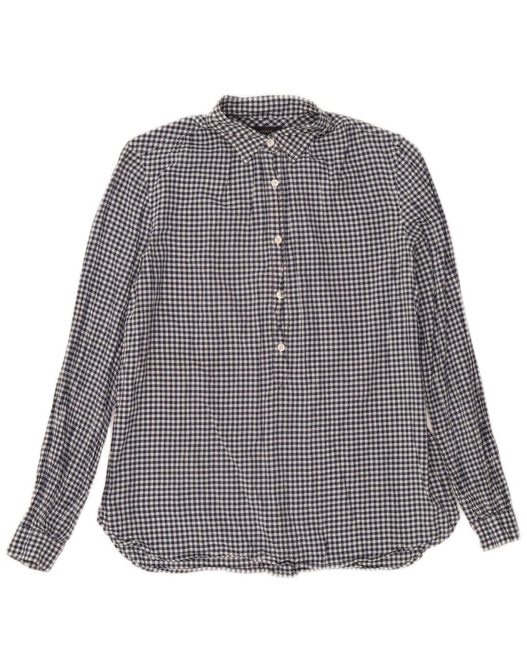J. Crew Damen-Pullover-Hemd, UK 14, mittelmarineblaue Gingham-Baumwolle
