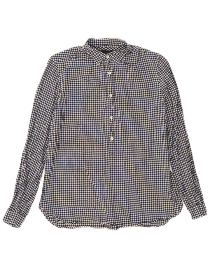 J. Crew Damen-Pullover-Hemd, UK 14, mittelmarineblaue Gingham-Baumwolle