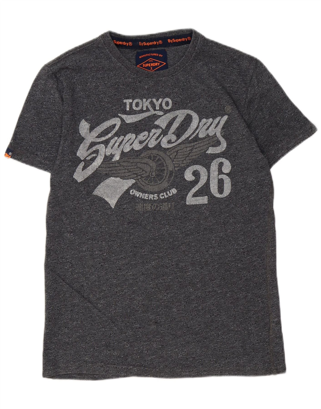 Superdry Herren Grafik-T-Shirt-Oberteil aus mittelgrau gesprenkelter Baumwolle