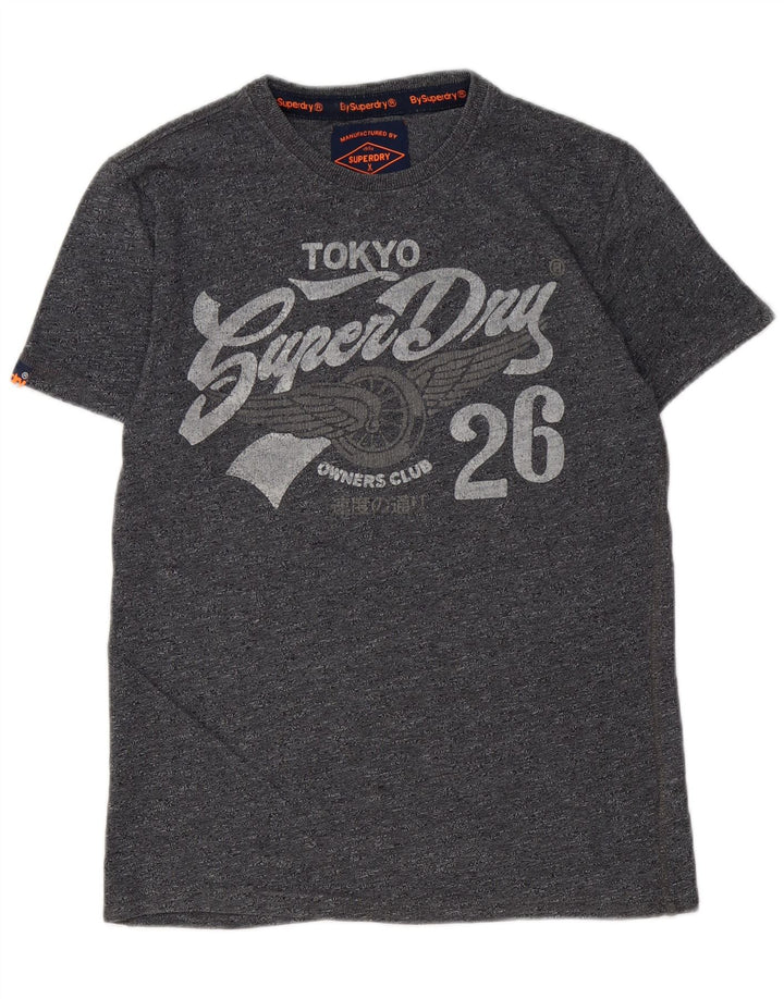 Superdry Herren Grafik-T-Shirt-Oberteil aus mittelgrau gesprenkelter Baumwolle