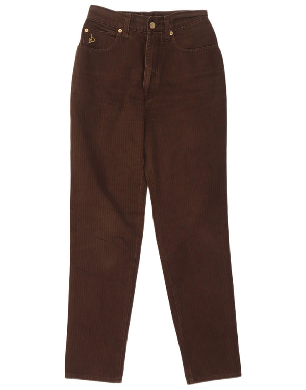 Roccobarocco Tapered Freizeithose für Damen W27 L29 Braune Nadelstreifen-Baumwolle