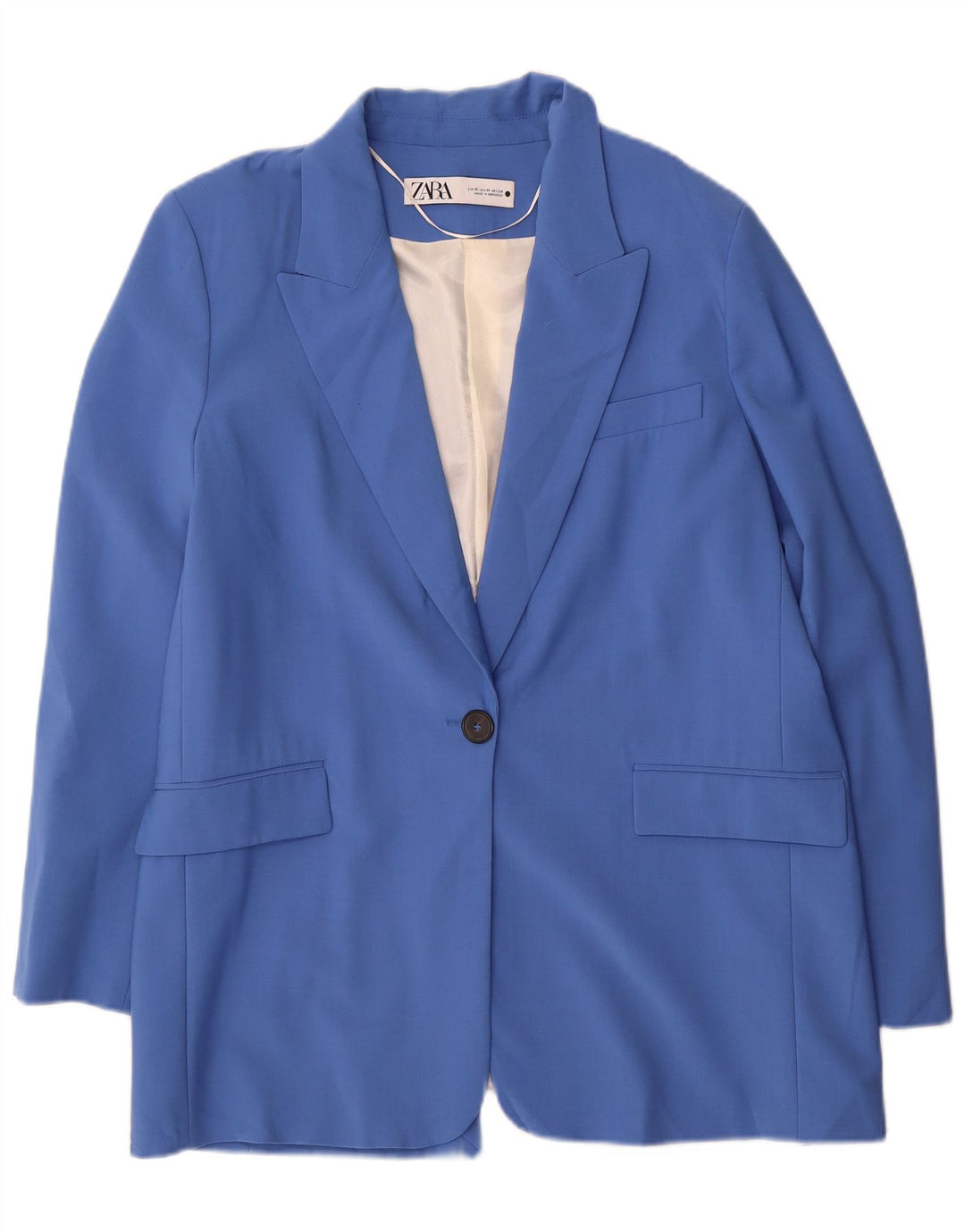 Zara Damen 1-Knopf-Blazerjacke UK 14 Mittelblaues Polyester