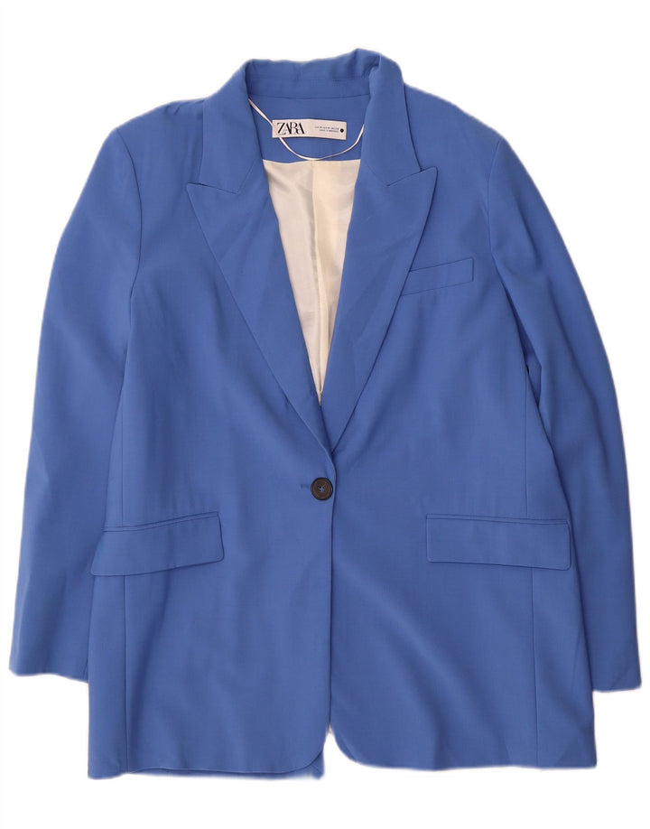 Zara Damen 1-Knopf-Blazerjacke UK 14 Mittelblaues Polyester