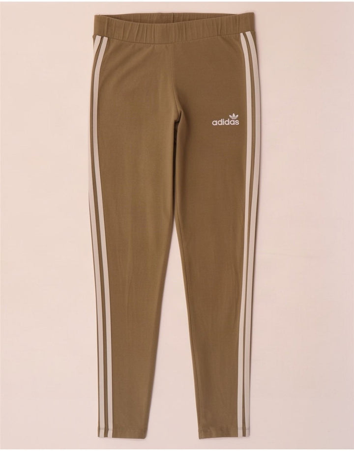 Adidas Damen Leggings UK 14 Medium Khaki Baumwolle