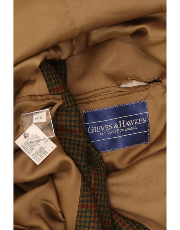 Gieves & Hawkes Herren-Blazer mit 2 Knöpfen, UK 44, 2XL, Khaki, Hahnentrittmuster