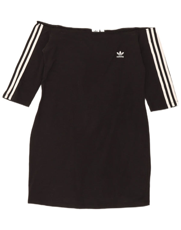 Adidas Damen 3/4-Ärmel schulterfreies Kleid UK 18 XL Schwarz Baumwolle Sport