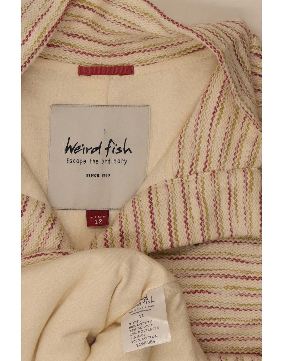 Weird Fish Damen Duffle Jacket UK 12 Medium Off White Gestreifte Baumwolle