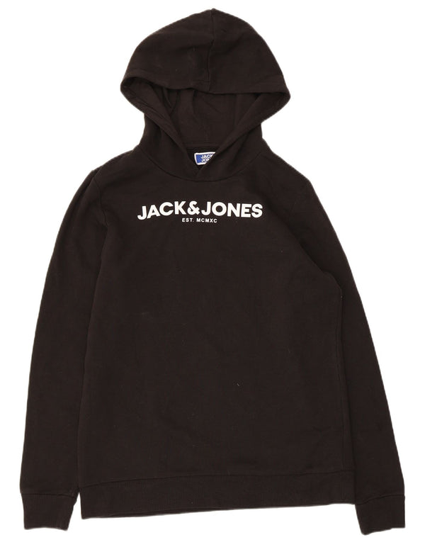 Jack & Jones Jungen-Pullover mit grafischem Kapuzenpullover, 15–16 Jahre, schwarze Baumwolle