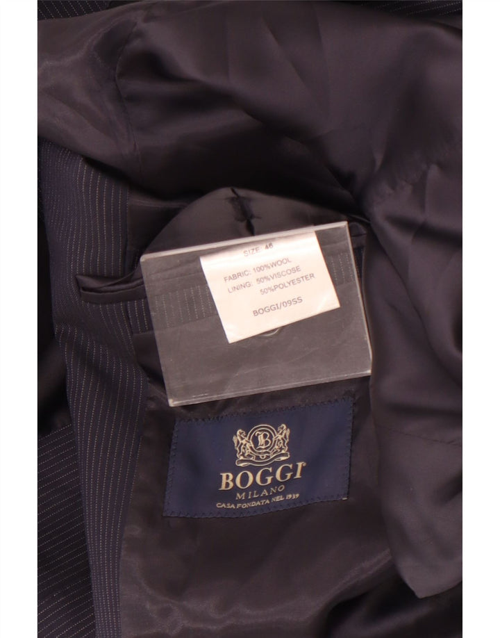 Boggi Herren-Blazer mit 3 Knöpfen, IT 46, kleine marineblaue Nadelstreifenwolle
