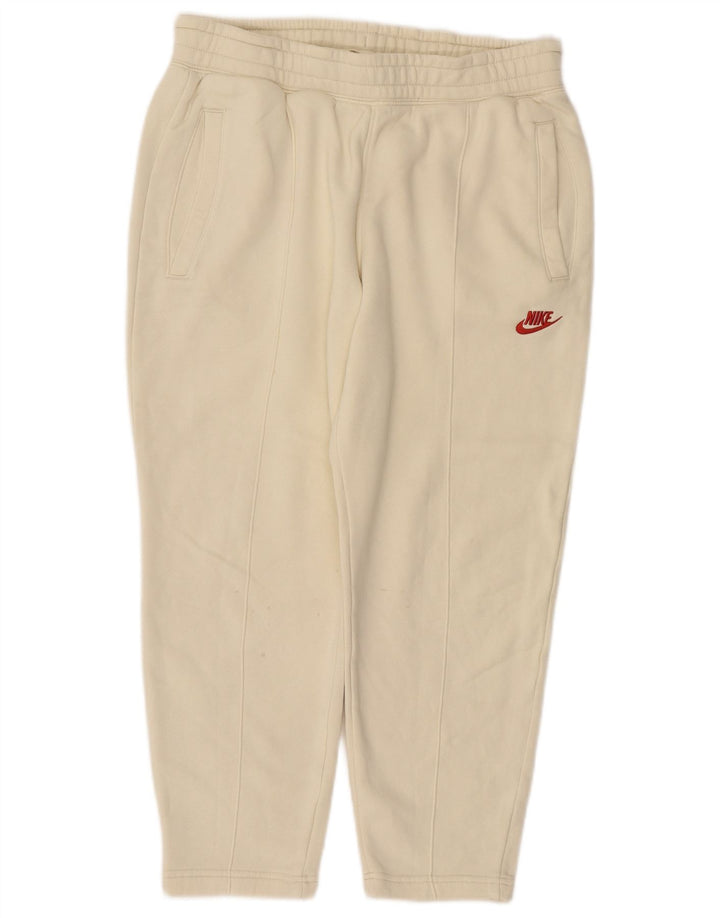 NIKE Womens Tracksuit Trousers UK 14 Large  Off White Cotton