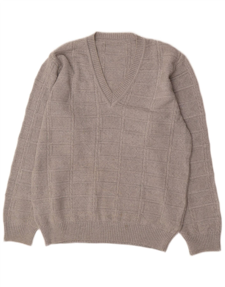 Vintage Herren Pullover mit V-Ausschnitt IT 50 Mittelgraues Polyacryl