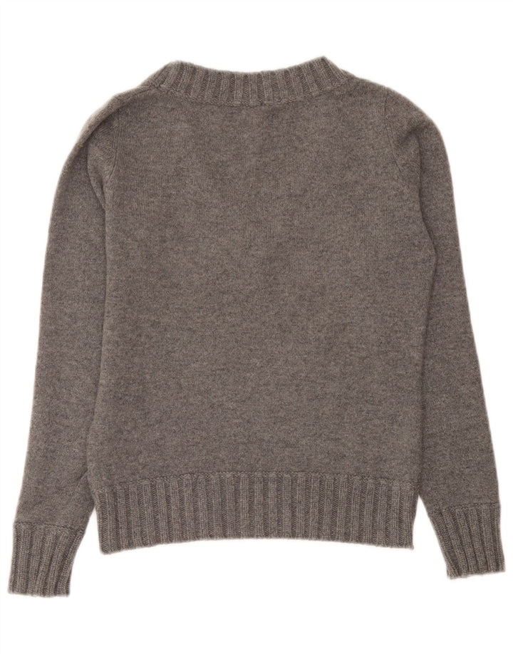 Woolrich Damen-Pullover mit V-Ausschnitt, UK 12, mittelgraue Wolle