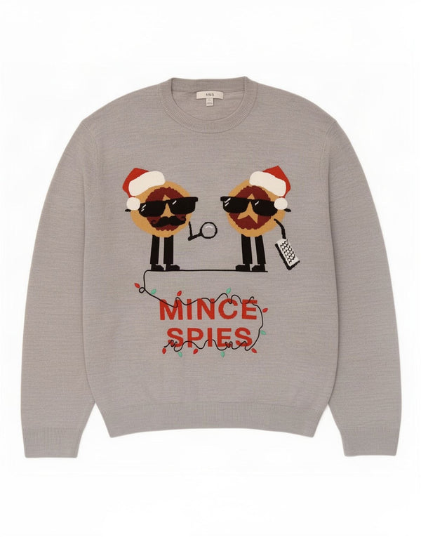 Marks & Spencer Herren-Pullover mit grafischem Rundhalsausschnitt, 2XL, Grau, Weihnachten