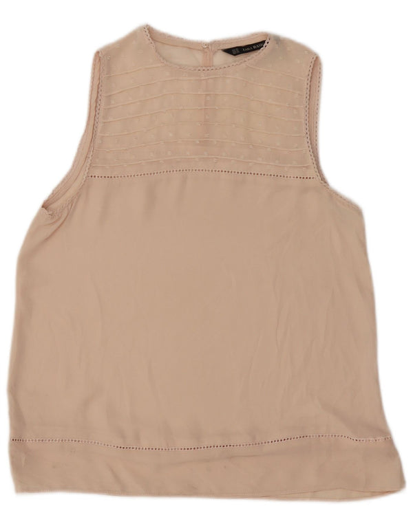 ZARA Damen Übergroßes durchsichtiges ärmelloses Blusenoberteil UK 6 XS Beige